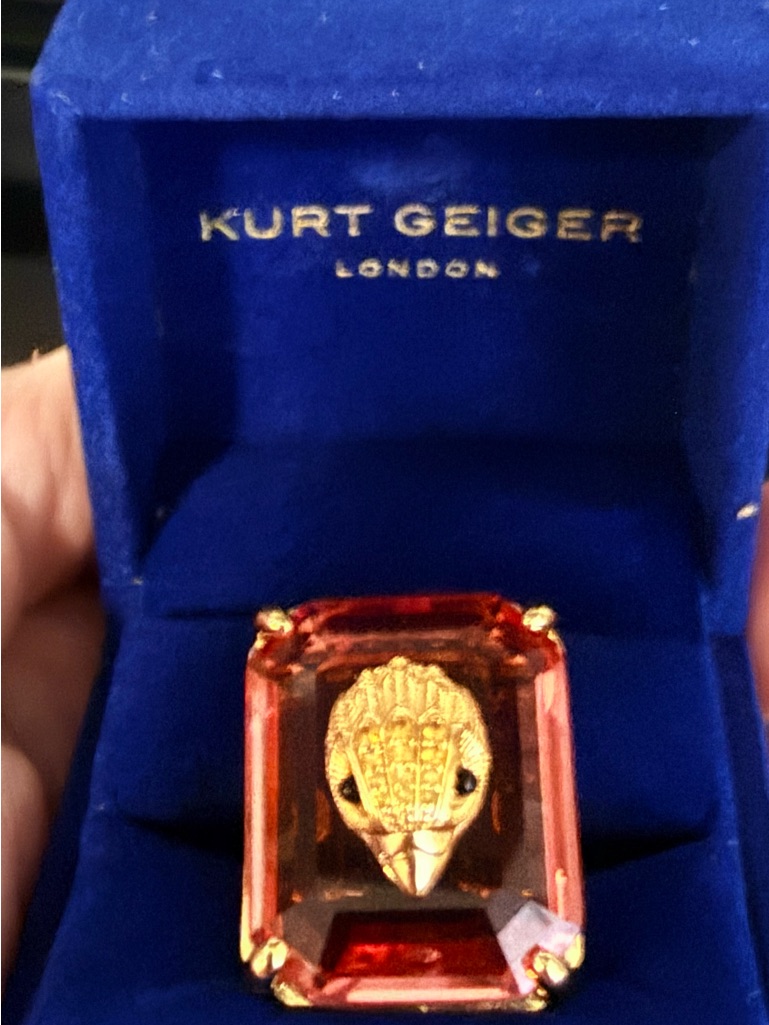 Kurt Geiger Gold Bird-Head Ring With Deep Amber-Red Gem 40$